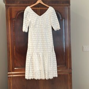 Short sleeve white midi length dress